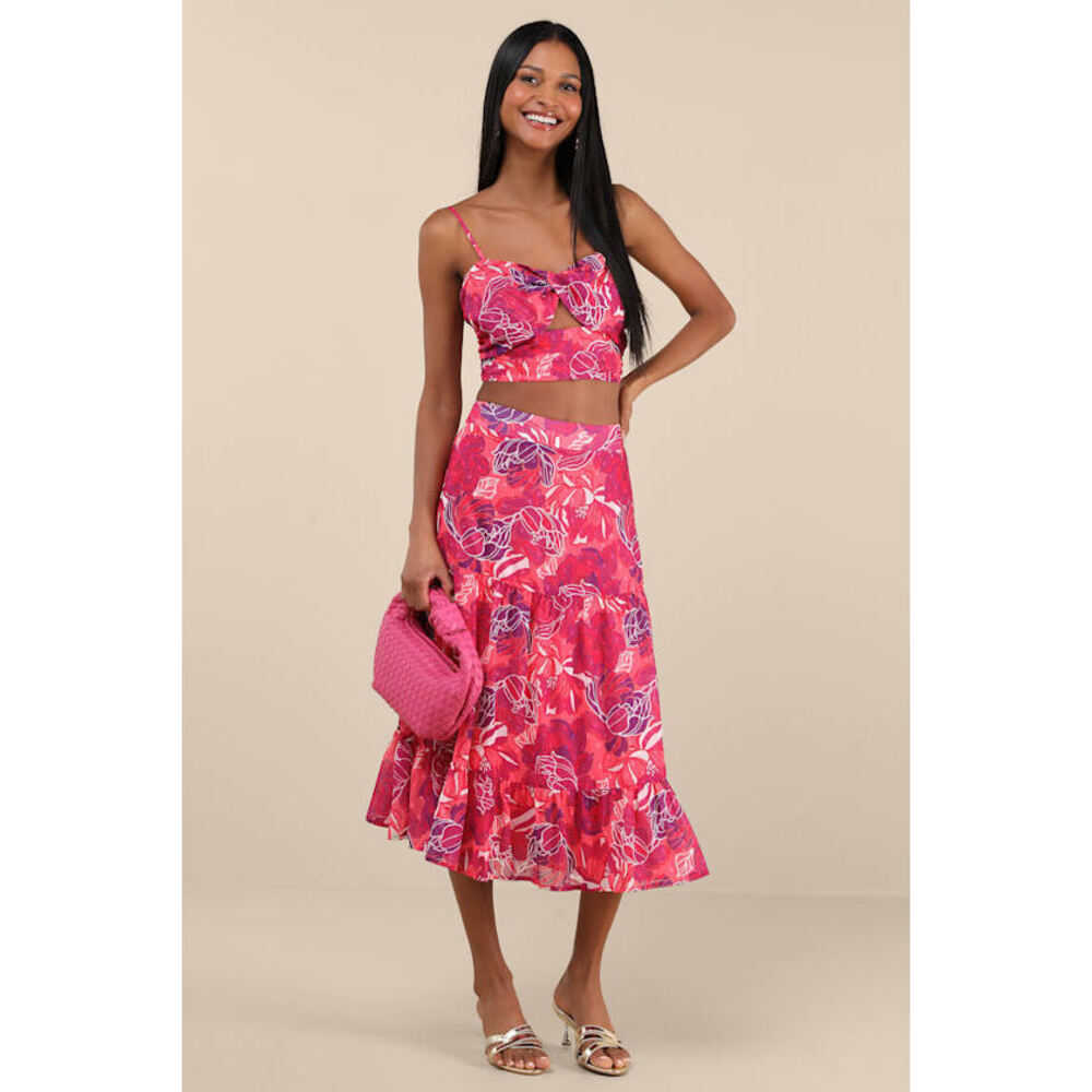 Lulus Floating Through Flowers Pink Floral Two-piece Midi Dress - Size S